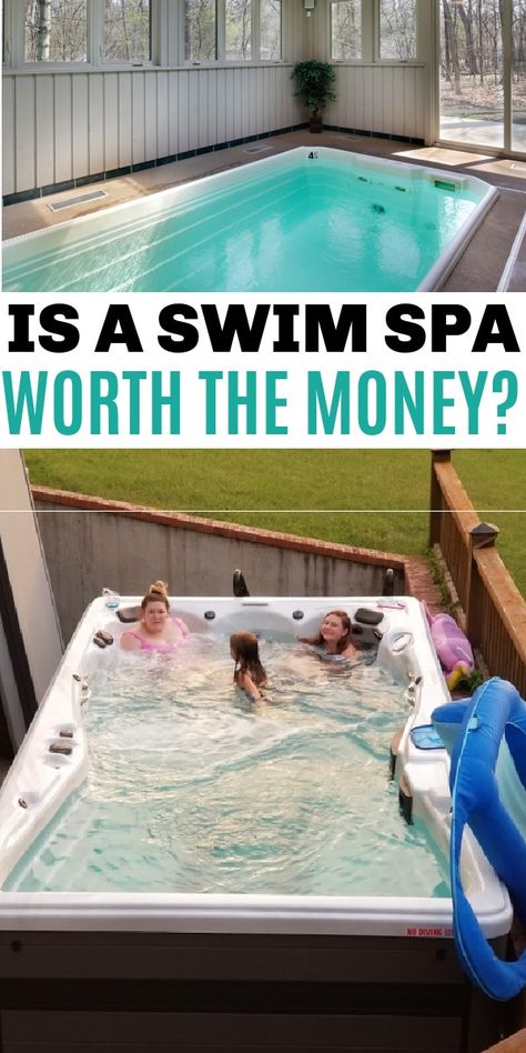 Is a Swim Spa Worth the Money - Life is Sweeter By Design Jacuzzi Swimming Pool, Swimming Hot Tubs, Swim Spa Landscaping Backyard, Swim Spas Above Ground Backyard, Swim Spa Small Backyard Ideas, Swimming Spa Backyard Ideas, Jacuzzi Swim Spa, Endless Pools Backyard, Swim Spa In Deck