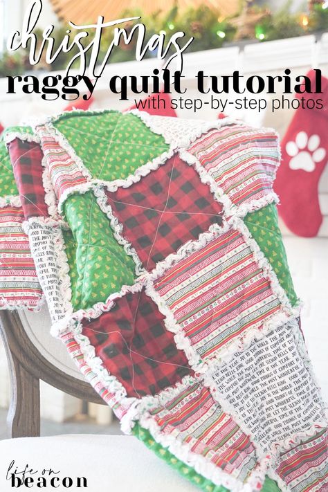 Sewing Ideas Easy, Christmas Sewing Ideas, Holiday Sewing Projects, Easy Quilt Tutorials, Craft Ideas Christmas, Christmas Rag Quilts, Quilt Easy, Flannel Rag Quilts, Rag Quilt Tutorial