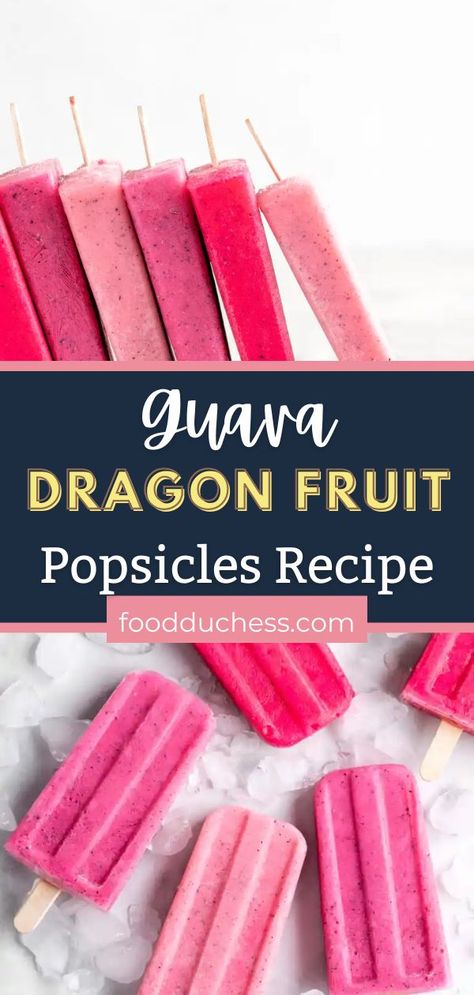 Give these Guava Dragon Fruit Popsicles a try if you are wanting a refreshing treat! Dragon Fruit, otherwise known as pitaya, is a tropical fruit that has a white interior that is speckled with black seeds, and an extremely vibrant pink exterior! Dragon Fruits have a lightly creamy texture, and are very delicately sweet in flavor. To peel a Dragon Fruit, simply cut off the top and bottom, then make a cut along the length of the fruit. Next, just simply pull the skin right off! Recipes For Dragon Fruit, White Dragon Fruit Recipes, Pita Tacos, Dragon Fruit Recipe, Dragon Fruit Dessert, Dragon Fruit Recipes, Magical Desserts, Pink Recipes, Tropical Recipes