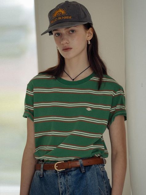 Designer fashion, Seoul-fully created | W Concept Green Stripes Outfit, Green Shirt Outfits Women, Green Striped Shirt Outfit, Green Shirt Outfits, Fashion Trend Forecast, 여름 스타일, Stripe Outfits, W Concept, Trend Forecasting