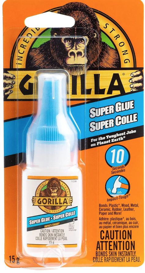 LIQUID FORMULA: Ethyl cyanoacrylate based glue that is reinforced for a quick curing, impact tough bond
ANTI CLOG CAP: Helps keep glue from drying out. It's Gorilla tough use after use
IMPACT TOUGH: Specially formulated with unique rubber particles for increased impact resistance and strength
FAST-SETTING: Dries in 10-45 seconds, no clamping required Office Tape, Wood Ceramic, Sensory Bottles, Gorilla Glue, Glue Sticks, Adhesive Glue, Super Glue, Gift Coupons, Glue