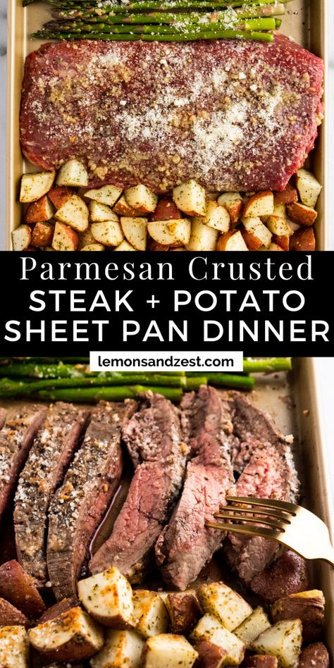 Steak One Pan Dinner, Steak And Asparagus Sheet Pan Dinner, One Pan Beef Dinners, One Sheet Pan Meals Steak, Beef Sheet Pan Recipes, Beef Sheet Pan Dinner, Flank Steak And Potatoes, Flank Steak Dinner Ideas, Quick Steak Dinner Ideas