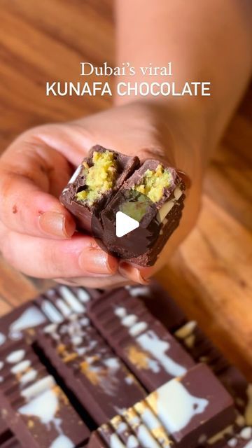 Thecrazyindianfoodie® - Mumbai on Instagram: "Dubai’s viral kunafa chocolate recipe! Save now!   You don’t need to spend thousands of rupees or travel all the way to Dubai to have these viral kunafa pistachio chocolates!   You can make them at home with this simple recipe. It tastes so good!😍   All you need is (for 3 bars or 1 bar and 12-13 pieces of chocolate) :   - 200 gms dark chocolate (use any like regular or compound, I prefer @amulindia chocolates).  - 200 gms milk chocolate (you can also use either one in 2x).  - 50 gms white chocolate (optional). - Edible glitter (optional).  - 150 gms unsalted, plain pistachios.  - 3-4 tsp condensed milk.  - 1 tsp butter.  - 1/2 cup seiveiyan (vermicelli) or kunafa.   How to melt chocolate? To melt the chocolate, roughly chop room temp chocolate Chocolate Mithai Recipe, Dubai Viral Kunafa Chocolate Recipe, Pistachio Kunafa Chocolate Bar, Dubai Viral Chocolate, Chocolate Kunafa Recipe, Kunafa Chocolate Recipe, Dubai Chocolate Recipe, Viral Dubai Chocolate Bar Recipe, How To Make Chocolate At Home