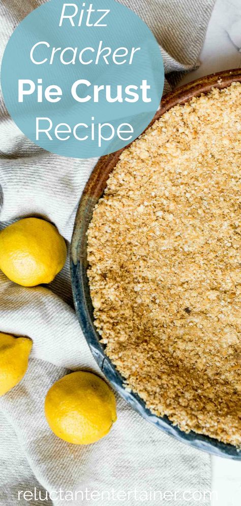 Here’s a simple 9-inch pie crust recipe! Use Ritz crackers instead of graham crackers for a Ritz Cracker Pie Crust Recipe. Fill with your favorite filing! 9 Inch Pie Crust Recipe, Ritz Cracker Pie Crust Recipe, Ritz Cracker Pie, Diy Pie Crust, Ritz Cracker Dessert, Lemon Sour Cream Pie, Cracker Pie Crust, Ritz Cracker Recipes, Cracker Pie