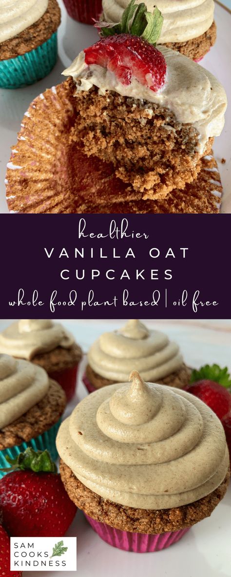 These Vegan Vanilla Oat Cupcakes are melt in your mouth delicious. Made with simple steps and common ingredients you may already have in your pantry. Oil free, low fat and vegan swap for the traditional cupcake but no one will know the difference! Oat Flour Cupcake Recipes, Healthy Oat Cupcakes, Oat Flour Cupcakes, No Egg Cupcake Recipe, Oat Cupcakes, Vegan Vanilla Cupcakes, Bd Cake, Vegan Oil Free, Vanilla Muffins