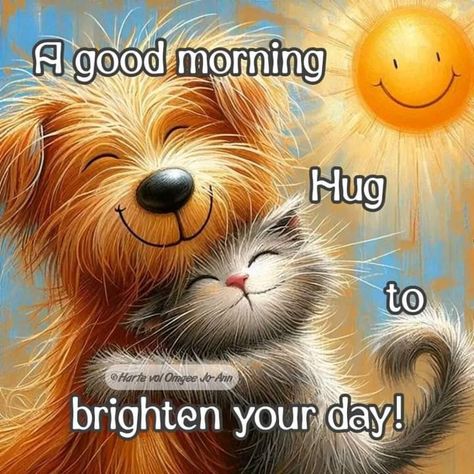 Good Morning Friendship Quotes, Good Morning Grandson, Just Checking In On You Images, Funny Good Night Pictures, Good Morning Friend, Good Morning Animals, Morning Hugs, Good Morning Cat, Sunshine On A Cloudy Day