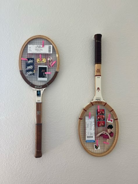 Merch Wall Display, Tennis Room Decor, Funny College Decor, Tennis Racket Decor, Tennis Room, Decor College Apartment, College Decor, College Apartment, Wall Display