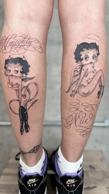 Betty Boop Tattoo Vintage, Cartoon Art Tattoo, Chicano Tattoos For Women, Angel Betty Boop, Betty Boop Tattoo Ideas, Big Tattoo Ideas, Chest Tattoo Fonts, Babe Tattoo, Betty Boop Tattoo