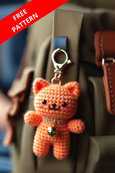 Create a cute crochet cat keychain with this easy-to-follow pattern. Perfect for adding a touch of whimsy to your keys or bags. Crochet Keychains, Crochet Keychain, Keychains, Free Pattern, Teddy Bear, Crochet, Pattern