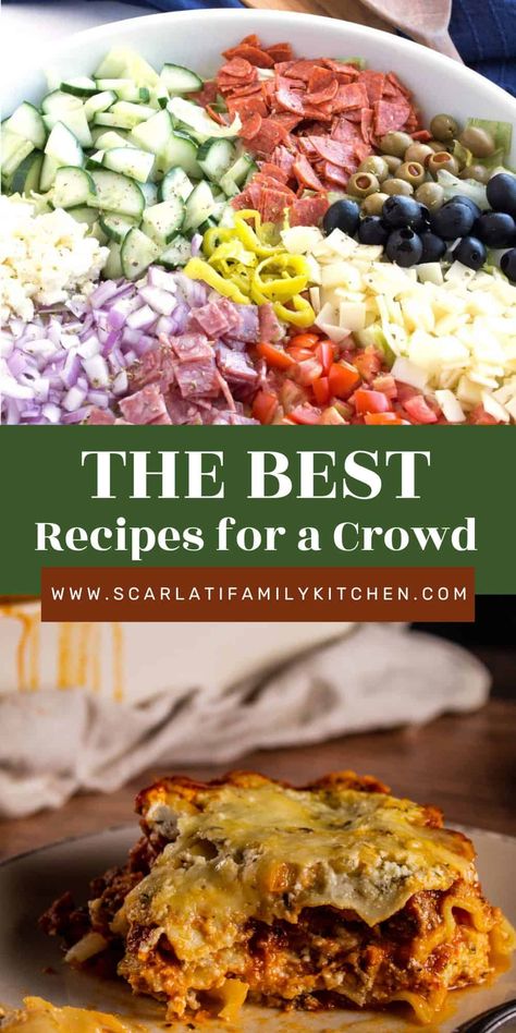 Looking for easy and delicious recipes for cooking for a crowd? Check out these 16 crowd-pleasing dishes that will impress your guests. Large Dinner Party Recipes, Crowd Recipes Large, Easy Dinner Recipes To Feed A Crowd, Dinners To Feed A Crowd Large Families, Best Crowd Pleasing Recipes, Feeding A Crowd On A Budget Parties, Large Dishes For A Crowd, Make Ahead Meal For A Crowd, Italian Meal For A Crowd