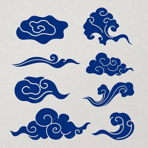 Chinese Cloud Tattoo, Cloud Sticker, Tato Suku, Sea Drawing, Chinese Illustration, Cloud Illustration, Wave Illustration, Cloud Stickers, Cloud Tattoo