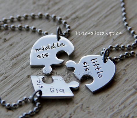 3 Sister Necklace THREE Piece HEART Jigsaw Puzzle Necklace Set Puzzle Necklace, Bff Jewelry, Dainty Diamond Necklace, Sister Jewelry, Sister Necklace, Best Friend Necklaces, Diamond Solitaire Necklace, Ball Chain Necklace, Birthday Gifts For Best Friend