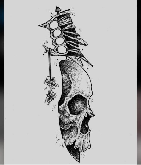 Knife And Skull Tattoo, Skull Knife Drawing, Skull Knife Tattoo, Skull Dagger Tattoo, Skull Knife, Chest Tattoo Drawings, Blade Tattoo, Dog Skull, Knife Drawing