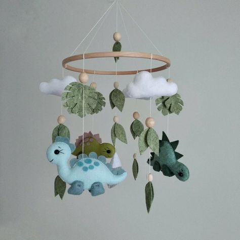 Baby Dinosaur Nursery, Dinosaur Mobile, Baby Mobile Arm, Dino Nursery, Cloud Mobile Nursery, Baby Play Gym Toys, Boy Mobile, Baby Mobile Felt, Baby Boy Mobile