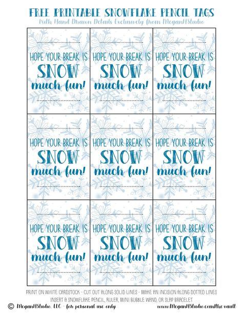 Snowflake Tags Printable Free, Thank You Snow Much Printable Free, Pen Gift Tag Free Printable, Snowman Gift Tags Printable Free, Student Gift Tags Free Printables, Student Holiday Gifts, Candle Gift Tags, Printable Holiday Tags, Class Mom