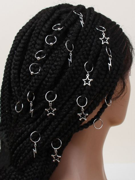 Silver Casual Collar  Zinc Alloy  Hair Ring Embellished   Women Accessories Hair Charms Black Women, Hair Accessories Braids Black Women, Silver Accessories Black Women, Star Hair Charms, Braids Accessories Black Hair, Hair Jewelry Black Women, Hair Accessories Black Women, Hair Rings Hairstyles, Hair Charms For Braids