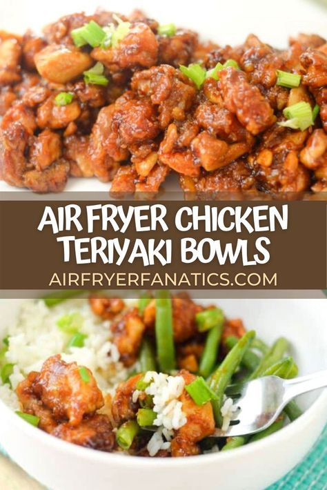 Air Fryer Chicken Rice Bowl, Pineapple Teriyaki Chicken Air Fryer, Air Fryer Bowl Recipes, Air Fryer Bowls, Chicken Teriyaki Air Fryer, Chicken Teriyaki Recipe Air Fryer, Chinese Chicken Air Fryer, Airfryer Asian Recipes, Air Fryer Chicken Teriyaki Recipe