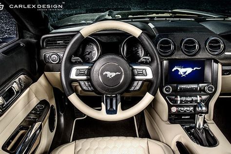 Carlex Design Gives The Mustang GT A Luxury Makeover. Carlex has transformed the Mustang into a premium sports car. Mustang Gt Interior, Ford Mustang Interior, 2016 Mustang Gt, 2016 Mustang, Affordable Sports Cars, Mustang Interior, Mustang Girl, Mustang Wallpaper, Custom Car Interior