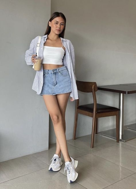 Mini Skirts Outfits Summer, Casual College Outfits, Everyday Fashion Outfits, Miniskirt Outfits, Casual Day Outfits, Kpop Fashion Outfits, Basic Outfits, Casual Style Outfits, Lookbook Outfits