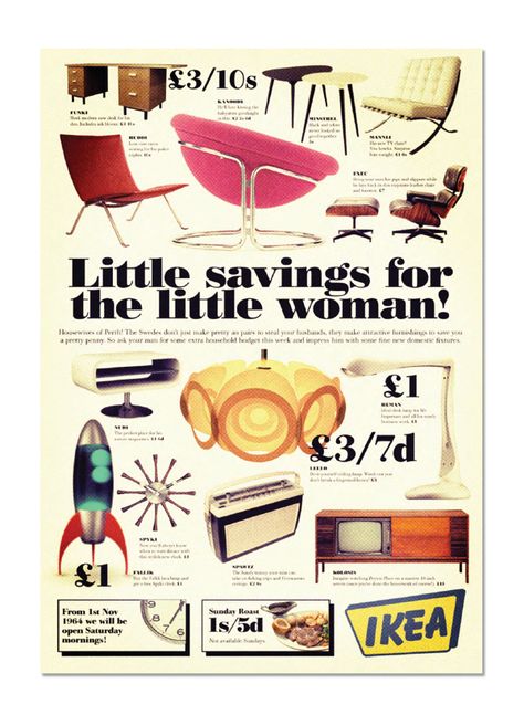 vintage ikea poster Ikea Vintage Furniture, Ikea Poster, Ikea Ad, 60s Interior, Vintage Ikea, Hacks Ikea, Yard Furniture, Ikea Catalog, Furniture Ads