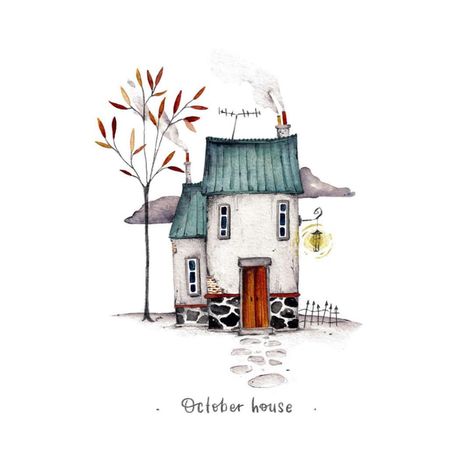 Watercolor Old House, Cottage Illustration Simple, Watercolor Houses Simple, Watercolor Houses, House Watercolor, Watercolor House Painting, Watercolor Architecture, Diy Watercolor Painting, Architecture Drawing Art