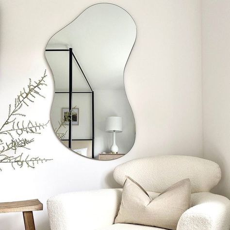 This asymmetrical mirror large will add a chich and stylish statement to your walls. I am sure this irregular pond mirror that will look simply chich hung on the in any living room , bedroom, bathroom and hallway . I believe that you will love it more in real life than in photos , as photos can’t capture the whole beauty of this mirror! If you want another size or custom order feel free to contact me!!! Dimensions: 34.7" x 21" (88cm x 54cm) Size 2: 45" x 27.5" (114cm x 70cm) Squiggly Mirror, Squiggle Mirror, Curvy Mirror, Asymmetrical Mirror, Irregular Mirror, Wavy Mirror, Spiegel Design, Hallway Mirror, Mirror Design Wall