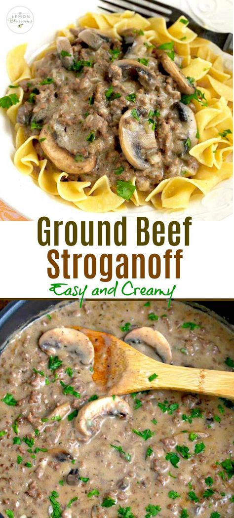 Creamy Ground Beef, Creamy Mushroom Gravy, Stroganoff Beef, Hamburger Recipe, Beef Stroganoff Crockpot, Beef Stroganoff Easy, Ground Beef Stroganoff, Stroganoff Recipe, Mushroom Gravy