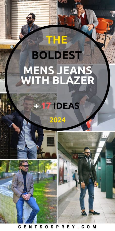 Elevate your fashion game in 2024 with our guide to 17 mens jeans with blazer ideas. Whether you're heading to the office or a night out on the town, our curated collection of outfits for men offers versatile options for every occasion. Pair your favorite jeans with a stylish blazer for a polished yet relaxed look that exudes confidence and sophistication. Blazer Tshirt Outfits Men, Mens Blazer And Tshirt, Mens Sweater Blazer Outfit, Sport Jacket And Jeans Mens, Blue Blazer And Jeans Outfit Mens, Men’s Blazer With Tshirt, Mens Sport Coat With Jeans And Boots, Men’s Casual Blazer, Men’s Outfits With Blazers