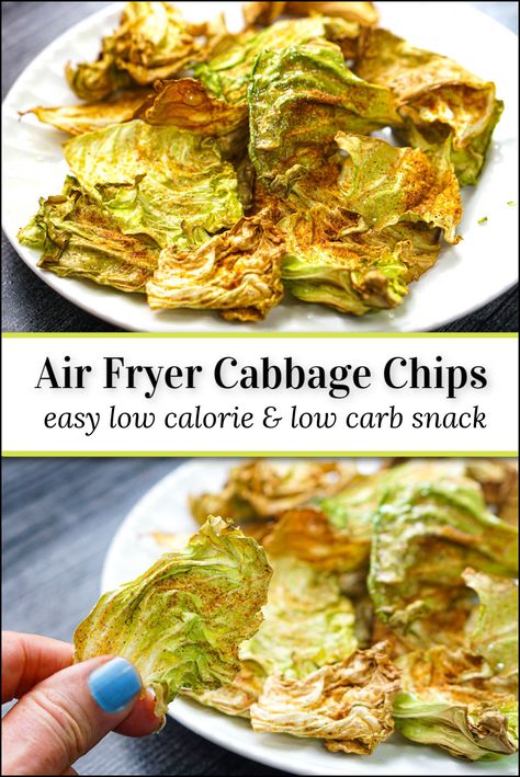 Low Carb Low Calorie Snacks, Cabbage Chips, Air Fryer Cabbage, Fryer Cabbage, Chips In The Air Fryer, Low Calorie Snack, Low Carb Low Calorie, Low Calorie Vegetables, Healthy Chips