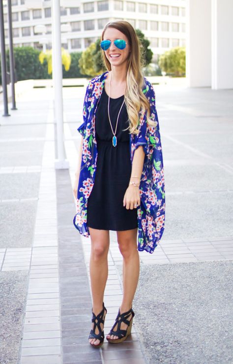 Kimono Outfit + A Giveaway || Happily Howards Black Dress With Kimono, Kimono With Dress Outfit, Dress With Kimono Outfits, Kimono With Dress, Kimono Dress Outfit, Kimono Styles, Dress With Kimono, Kimono Outfits, Beautiful Kimono