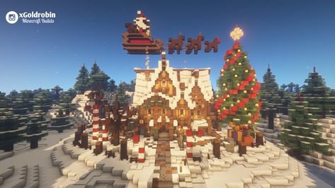 Minecraft Christmas Mansion, Minecraft Xmas Builds, Minecraft Christmas House Ideas, Minecraft Santa Workshop, Christmas Cabin Minecraft, Christmas Town Minecraft, Winter Wonderland Minecraft, Christmas House Minecraft, Minecraft Gingerbread House