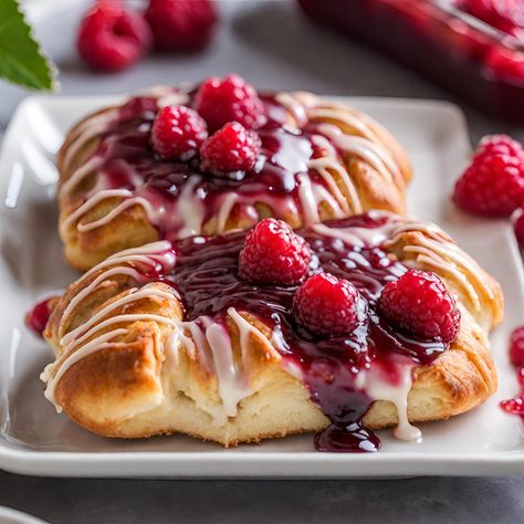 Red Raspberry Cream Cheese Danish Raspberry Cream Cheese Danish, Raspberry Danish, Easy Puff Pastry Desserts, Raspberry Cream Cheese, Cream Cheese Danish, Raspberry Cream, Raspberry Preserves, Cheese Danish, Sweet Dough