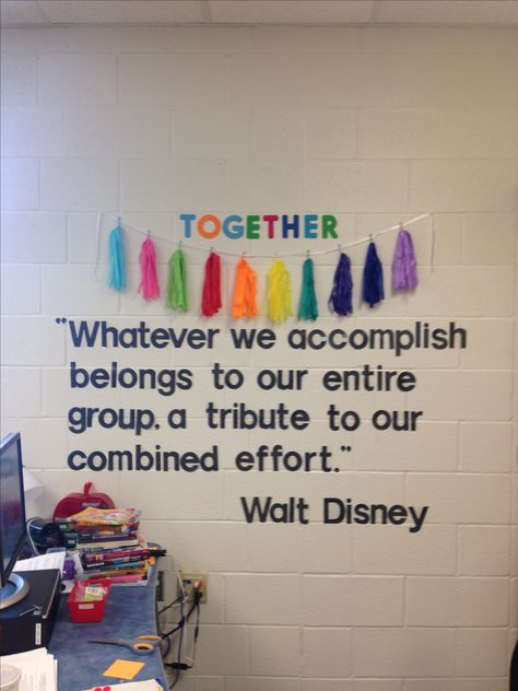 Disney Quote Classroom Wall  (Team Effort) Success Whatever we accomplish belongs to our entire group! Staff Bulletin Boards, Classroom Decoration Ideas, Teacher Morale, Staff Lounge, Work Bulletin Boards, Staff Morale, Diy Classroom Decorations, Disney Classroom, Teachers Lounge