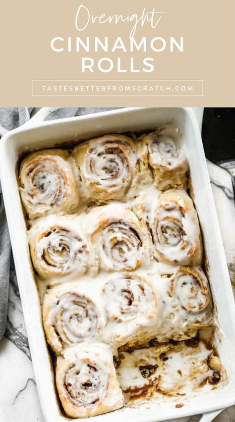 Perfect fluffy overnight cinnamon rolls, great for Christmas breakfast. Overnight Cinnamon Rolls Recipe, Overnight Cinnamon Rolls, Fluffy Cinnamon Rolls, Apple Cinnamon Rolls, Broma Bakery, Tastes Better From Scratch, Pumpkin Cinnamon Rolls, Cinnamon Rolls Homemade, Oreo Dessert