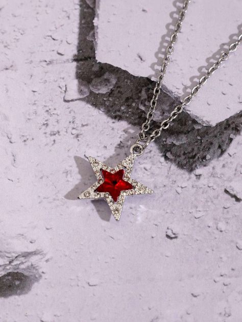 Rhinestone Star Pendant Necklace Red    Stainless Steel     Women Fashion Jewelry, size features are:Bust: ,Length: ,Sleeve Length: Red Star Necklace, Hollywood Arts, Star Charm Necklace, Star Pendant Necklace, Necklace Red, Vintage Gothic, Red Star, Red Collar, Friendship Gifts