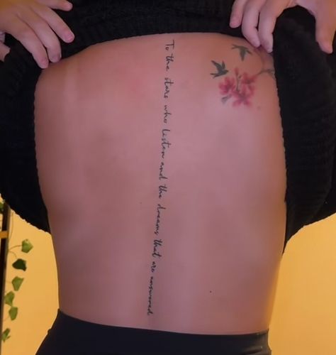 You Could Rattle The Stars Tattoo, To All The Stars Who Listen, Acotar Tattoos To The Stars Who Listen, Acotar Spine Tattoos For Women, Acator Tattoos, Bookish Spine Tattoo, Acotar Stars Tattoo, To The Stars That Listen Tattoo, Acotar Spine Tattoo