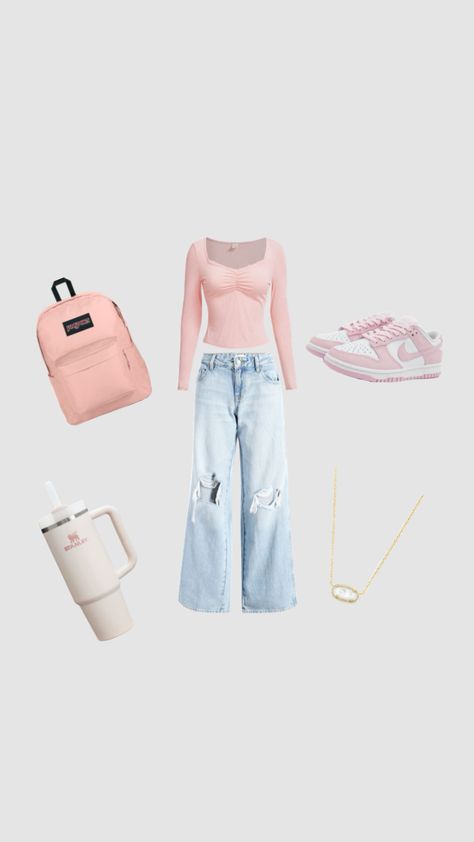 Pink Themed First Day of School Outfit !! #school #outfitinspo #beauty Outfit School, Pink Day, First Day Of School Outfit, School Outfit, School Outfits, First Day Of School, First Day, Dress To Impress, Outfit Of The Day