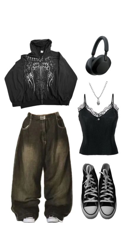 Baggy Clothes Outfit Aesthetic, Converse Styling, Baggy Fashion, Street Style Outfits Casual, Y2k Baggy, Style Converse, Grunge Y2k, Grunge Outfit, Aesthetic Grunge Outfit