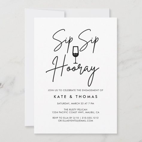 Sip Sip Hooray Minimalist Engagement Party Invitation  Zazzle Minimalist Engagement Party, Engagement Party Centerpieces, Sip Sip Hooray, Engagement Party Invitations, Party Centerpieces, Fathers Day Cards, Engagement Party, Invitation Design, Invitation Zazzle