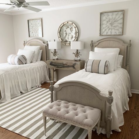 Twin Bedroom Decor, Twin Beds Guest Room, White Bedspread, Guest Bedroom Design, Linen Gauze, Twin Beds, Twin Bedroom, Guest Room Decor, Farmhouse Bedroom Decor