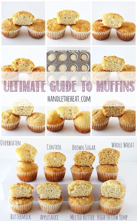 Ultimate Guide to Muffins - what makes muffins soft, tender, tough, crumbly, or tall! Click to find out! Handle The Heat, Baking Stuff, Baking 101, Food Baking, Muffin Bread, Baking Recipe, Cooking Basics, Food Science, Breakfast Muffins