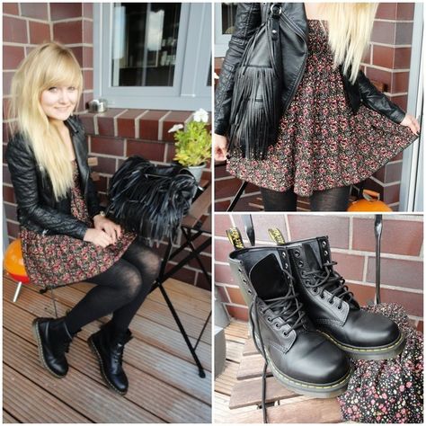 For Mia. Dr Martens Style, Doc Martens Style, Martens Style, Lauren Graham, Trendy Boots, Doc Martens, Black Tights, Mode Style, Grunge Fashion