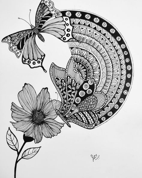 Theme based butterfly Mandala drawn with micron pen Art Deco Tattoo, Pen Art Work, Easy Mandala Drawing, Micron Pen, Butterfly Mandala, Clever Tattoos, Boho Art Drawings, Mandela Art, Zen Doodle Art