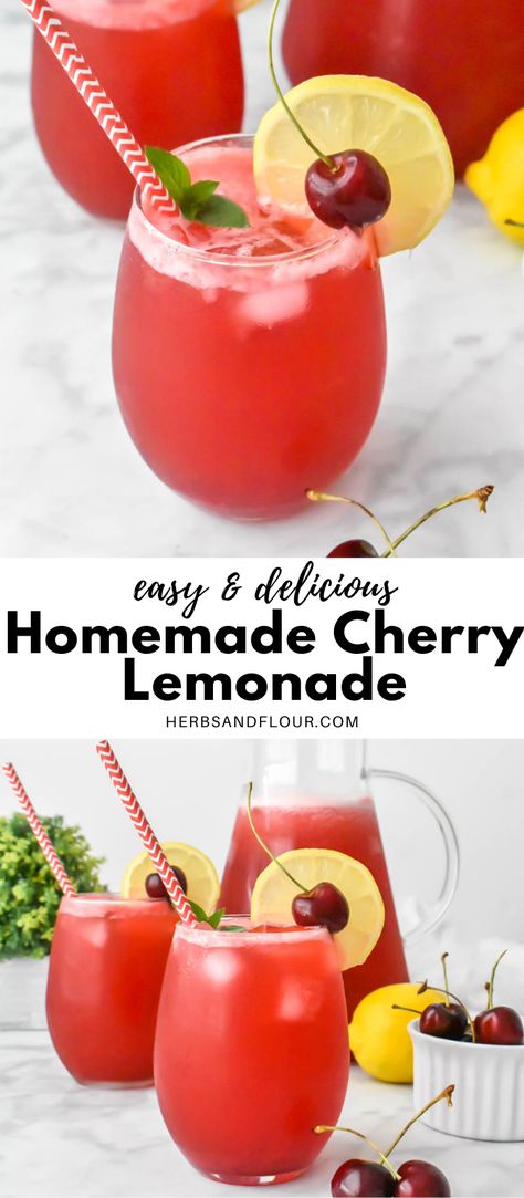 Cherry Lemonade Recipe, Homemade Lemonade Recipes, Cherry Lemonade, Iced Drinks Recipes, Tea Drink Recipes, Perfect Summer Drink, Drink Recipes Nonalcoholic, Squeezed Lemon, Lemonade Drinks