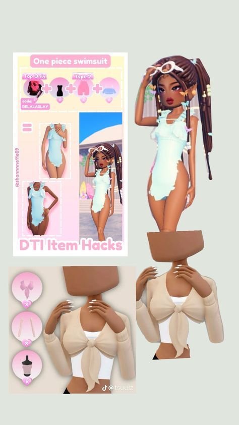 #fashion, #style, #outfitinspiration, #beauty Cute Dti Dress Hacks, Bathing Suit Hack Dti, Swimsuit Hack In Dti, Mask Dti Hack, Accessories Hack Dti, Dti First Date Idea, Cute Dti Hacks, Layering Hacks Dti, Dti Fits Ideas