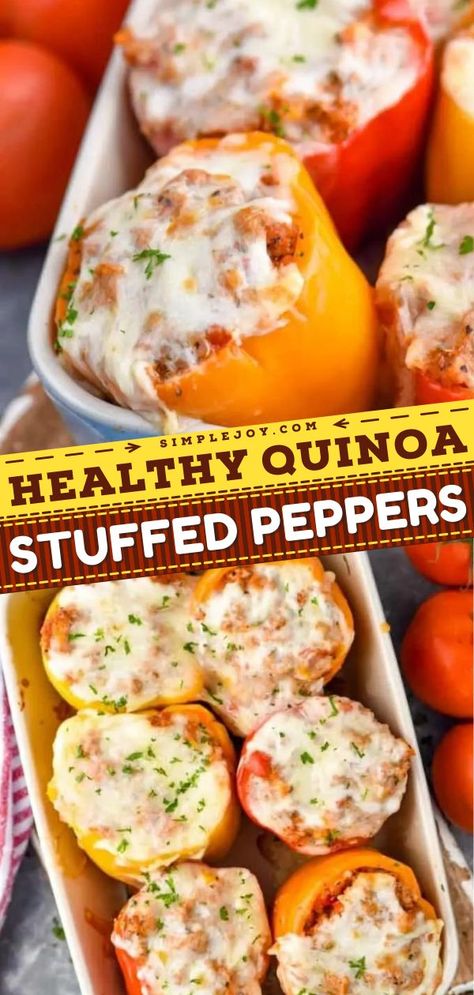 Quinoa Stuffed Peppers, simple dinner recipes, tasty healthy meals Stuffed Peppers Turkey Quinoa, Stuffed Bell Peppers Quinoa, Ground Turkey And Quinoa, Tasty Healthy Meals, Ground Turkey Stuffed Peppers, Simple Dinner Recipes, Quinoa Stuffed Peppers, Healthy Dinner Recipe, Comfort Food Recipes Dinners