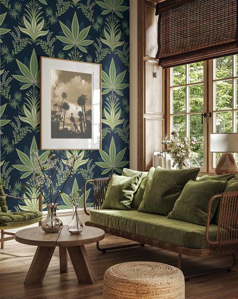 Picture of Abbey - Saphaire Farrow & Ball Wallpaper, Palm Leaf Wallpaper, Harlequin Wallpaper, Morris Wallpapers, Cole And Son Wallpaper, Iconic Wallpaper, Studio Color, Mulberry Tree, Wallpaper Pattern