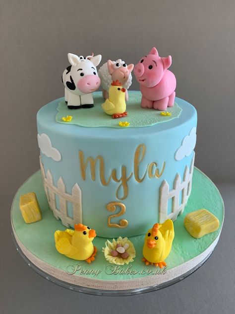 Bolo Picnic, Farm Birthday Cakes, Mini Christmas Cakes, Second Birthday Cakes, Farm Animal Cakes, Twin Birthday Cakes, Chicken Cake, Animal Birthday Cakes, Farm Theme Birthday