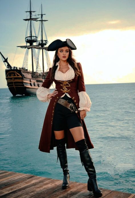 Pirate Attire Women, Pirates Costume Female, Pirate Poses, Descendants Cosplay, Pirate Attire, Peter Pan Outfit, Pirate Women, Female Pirate, Peter Pan Costumes