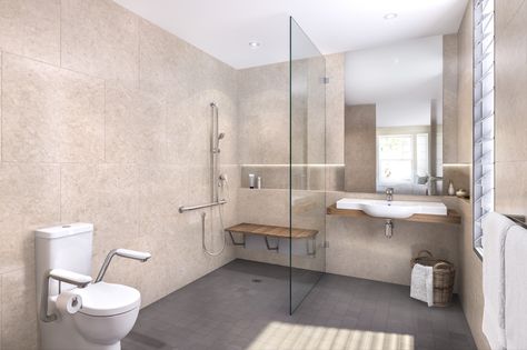 Caroma Aged Care Bathroom Bathroom For Elderly, Elderly Care Center, Accessible Bathroom Design, Disabled Bathroom, Wc Design, Accessible Bathroom, Aged Care, Furniture Design Living Room, Disabled People